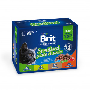 Brit Premium Cat Sterilised Plate konservi kaķiem 1200g (12x100g)