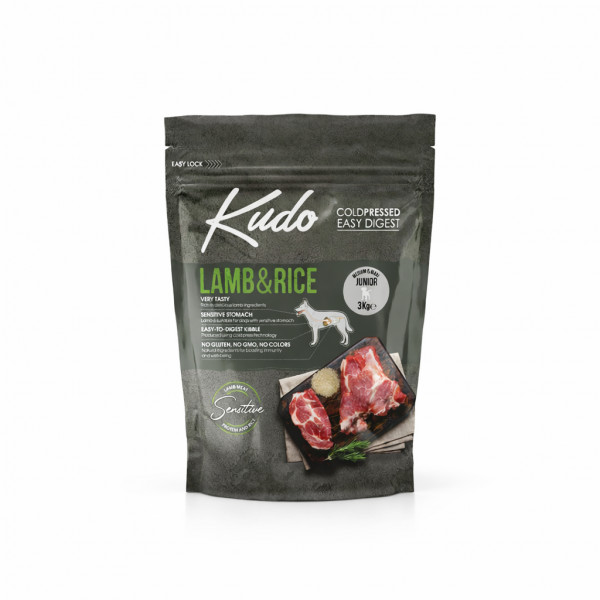Kudo Lamb&Rice Medium Maxi Junior sausas pašaras jauniems šunims 3 kg