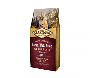 Sausā barība bez graudaugiem Carnilove Lamb&Wild Boar Adult Sterilizēta sterilizētiem kaķiem, ar jēra gaļu un mežacūku 0,4 kg