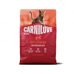 CARNILOVE ACTIVE Cat Beef & Venison Sterilised sausas pašaras katėms 2 kg