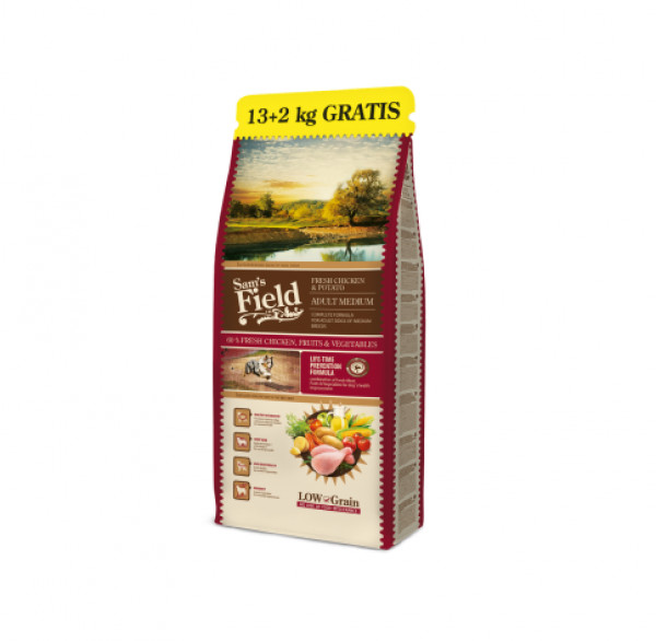 Sam's Field Fresh Chicken&Potato Adult Medium sausas pašaras vidutinių veislių šunims su vištiena 13+2 kg