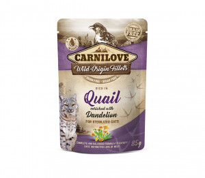 Carnilove konservuotas pašaras katėms maiš. Quail Dandelion for sterilized 85 g