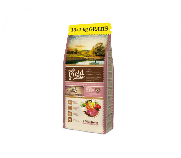 Sam's Field Light&Senior Lamb&Rice sausas pašaras vyresnio amžiaus šunims su ėriena 13+2 kg